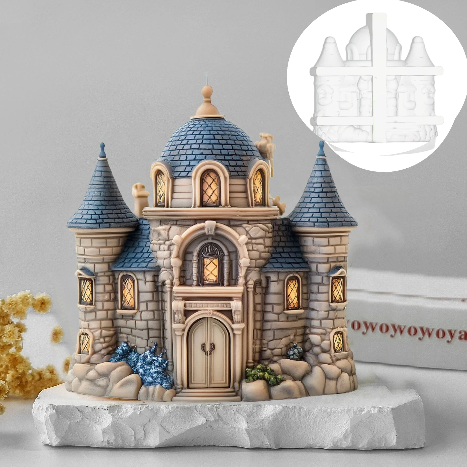 Magic House Relief Cylinder Candle Silicone Mold Halloween Gift Magic Elf Castle Cylinder Resin Mould Devil House Gypsum Molds