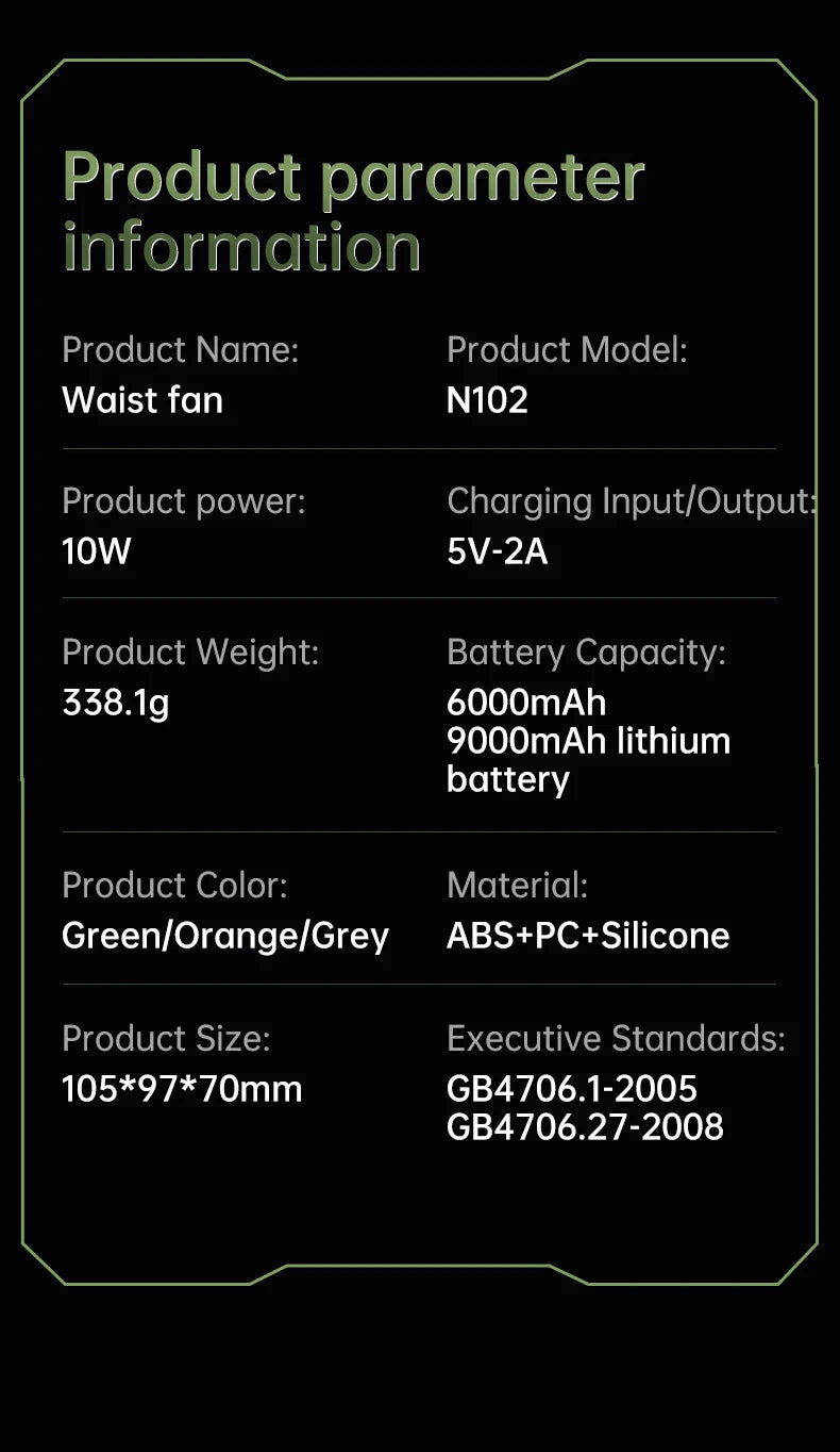 2025 13500RPM High-speed Waist Hanging Electric Fan Portable 6000mAh Power Bank Clip Waist Outdoor Construction Site Small Fan