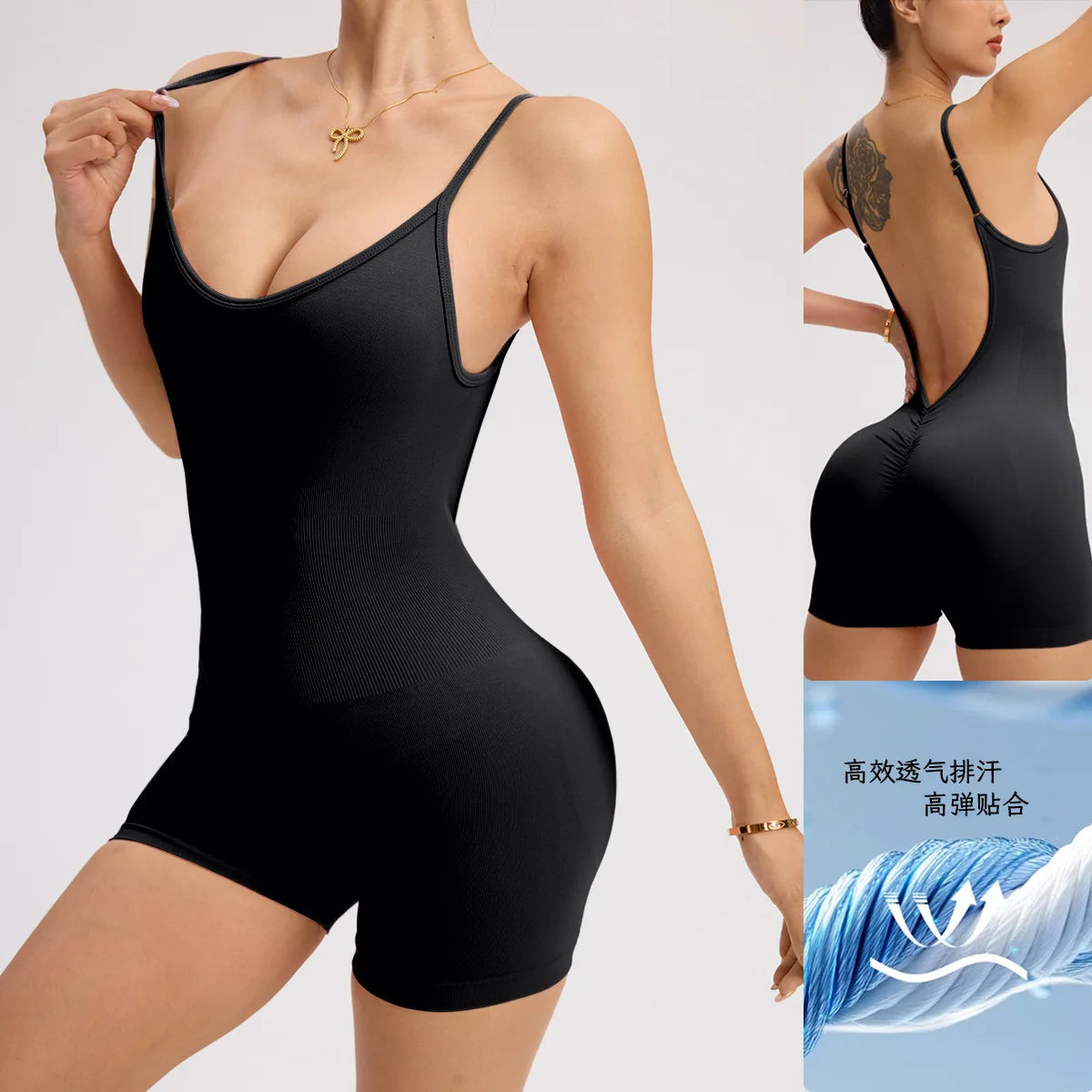No Pad Thick Scrunch Yoga Set One-Piece Jumpsuit Push Up Sports Woman Fitness Overalls Workout Rompers Gym Bodysuits Female
