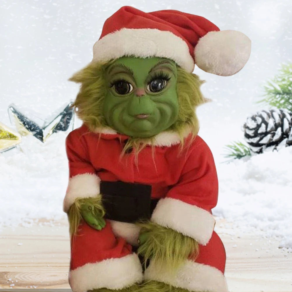 Christmas Baby Doll Soft for Grinch Doll Christmas Plush Doll Green Monster Doll Green Hair Monster Plush Toy Xmas Kids Gifts