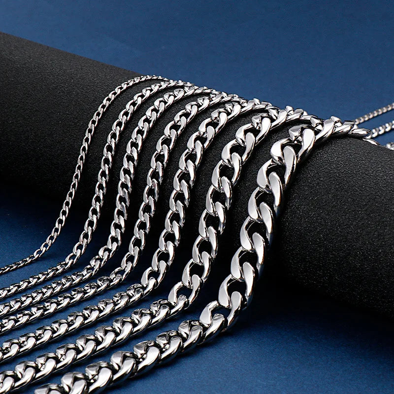 HNSP 316L Stainless Steel Cuban Flat Chain Necklace For Men Male Neck Jewelry Accessories - You Offer