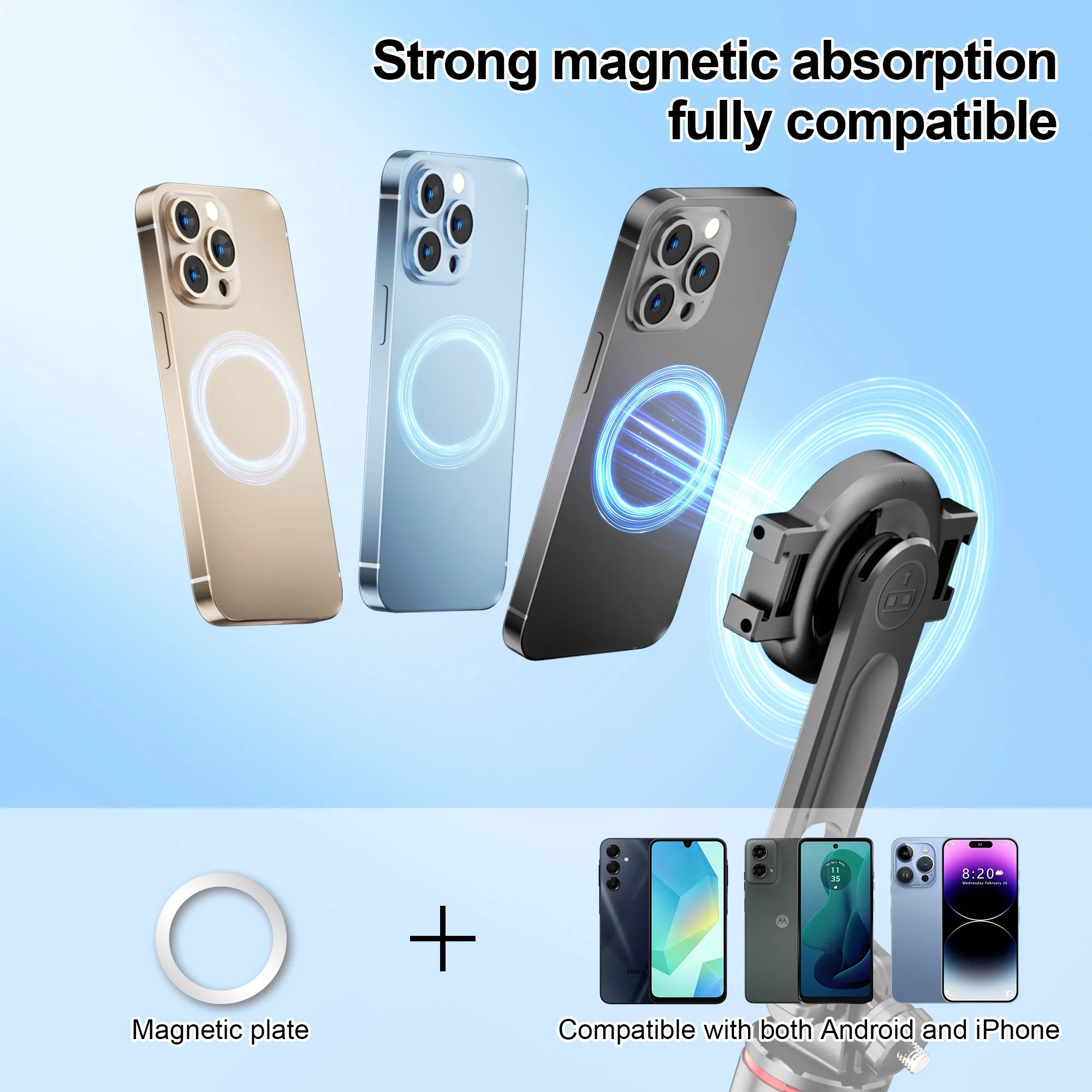 C20 Magnetic Selfie Stick Tripod for iPhone 12-16 Pro Max Travel Stand with Magsafe Phone Clamp for Android Smartphone
