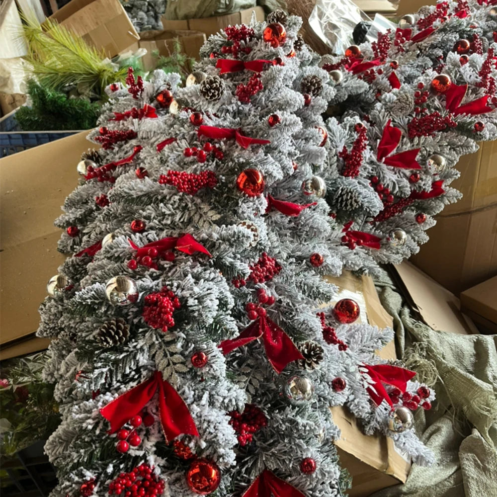 Flocked PVC Christmas Decoration Flower Wreath Vine Hanging Garland Artificial Crafts Tree Door Home Art Navidad Holiday Decor