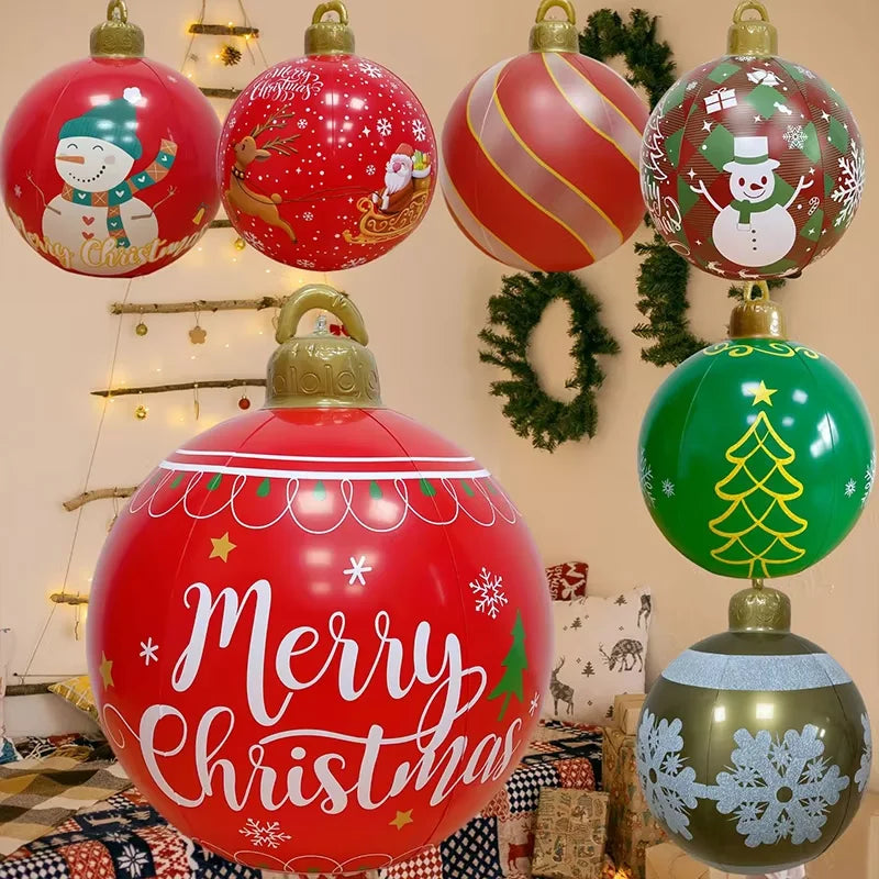 24 Inch PVC Inflatable Christmas Ball Outdoor Indoor Christmas Decorated Ball Giant Big Large Balls Toy New Year Party Ornament