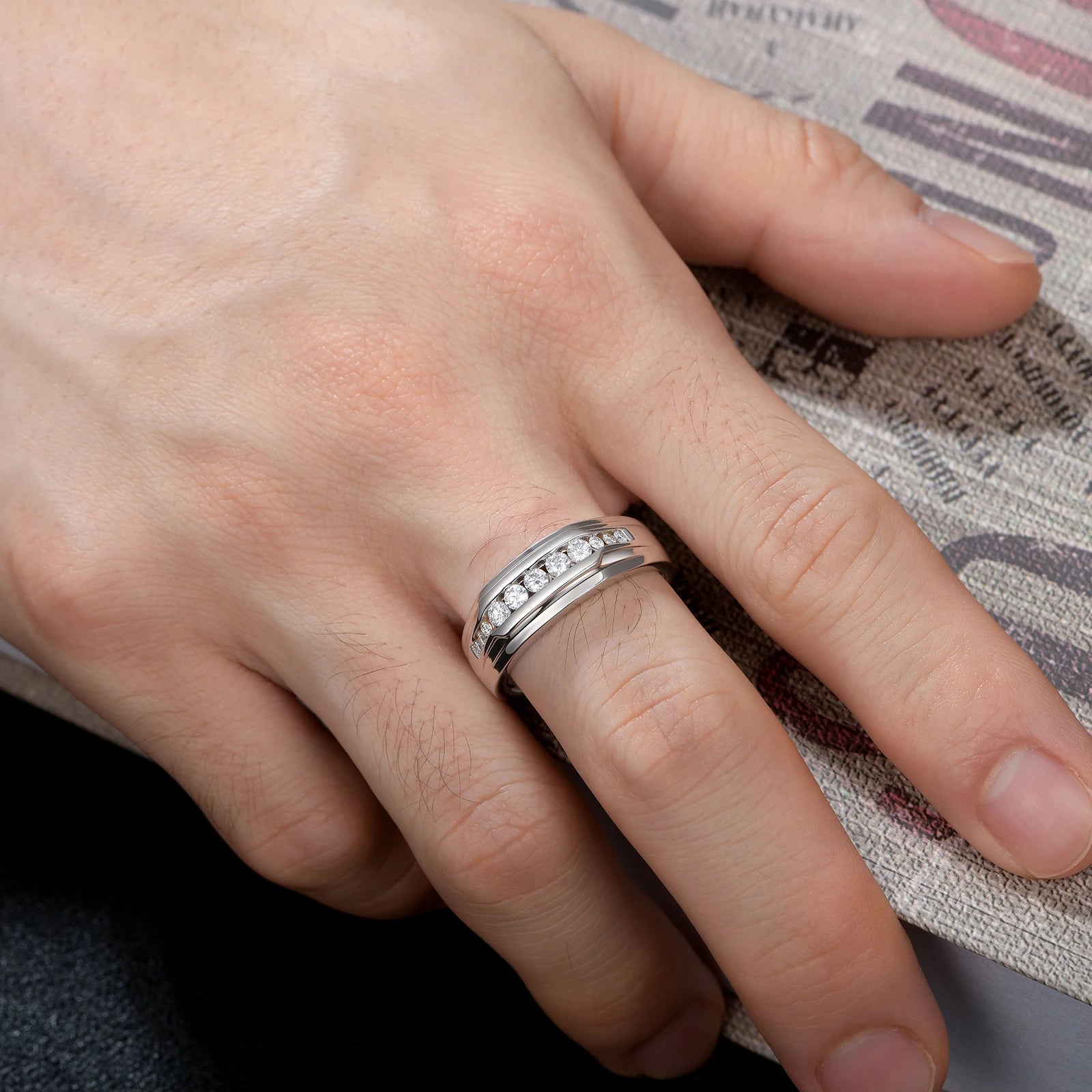 Newshe Full Moissanite Wedding Band for Men 925 Sterling Silver Engagement Rings Pave Round Eternity Promise Ring Size 7-13 - You Offer