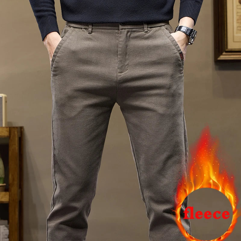 Warm Fleece Pants Winter Man Cowboy Man Thermal Fleece Lined Korean Fashion Slim Thicken Plush Wool Boot Cut Jeans Men