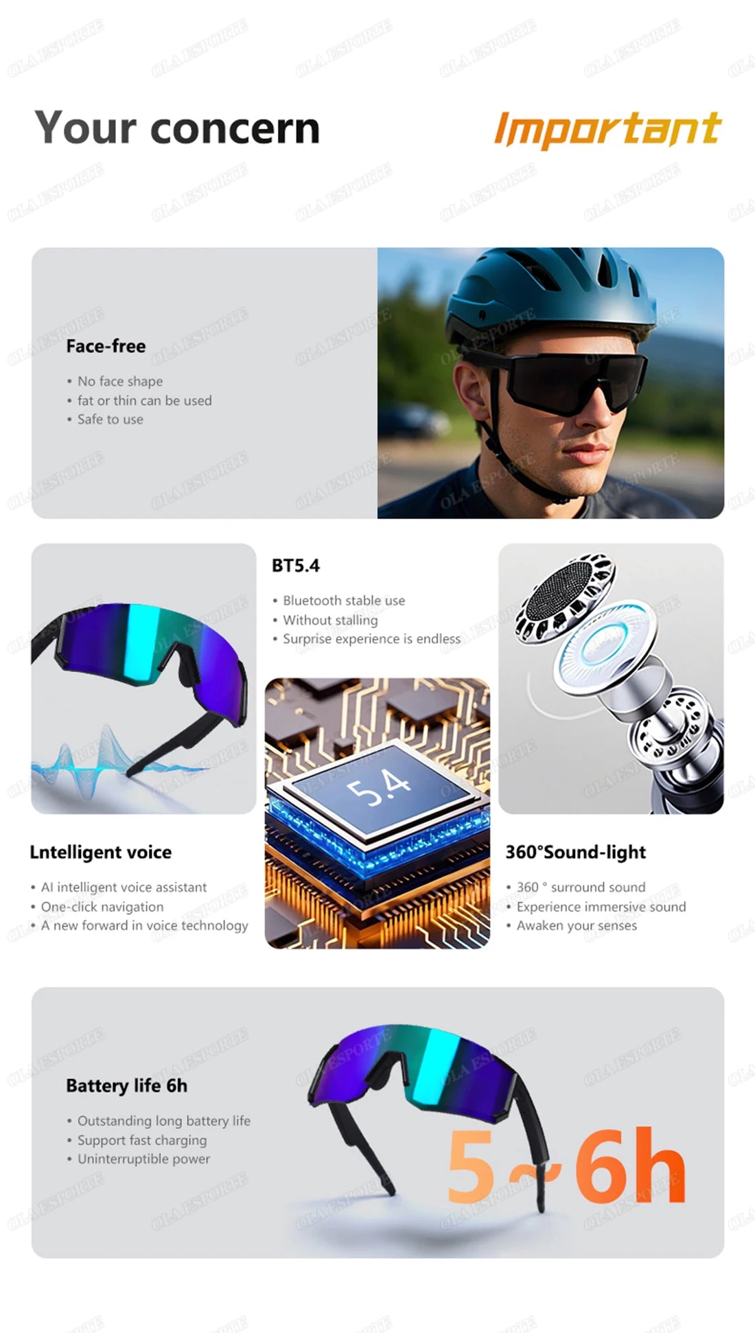 Newest audio Outdoor Smart Glasses Wireless Bluetooth Call Music Cycling Sports Headphone UV Protection Sunglasses for Men Women