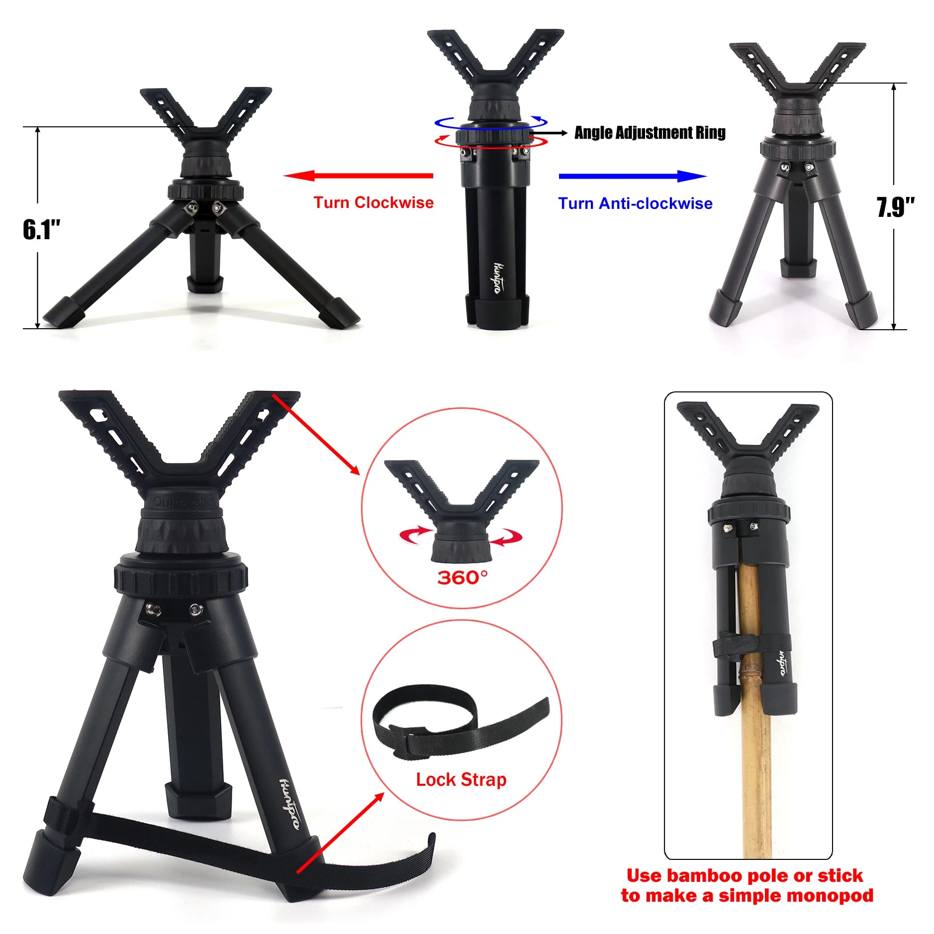 Professional Mini Camera Stick Shooting Hunting Telescope Tripod Outdoor Aluminum V Yoke Head with Height Adjustment for Outdoor