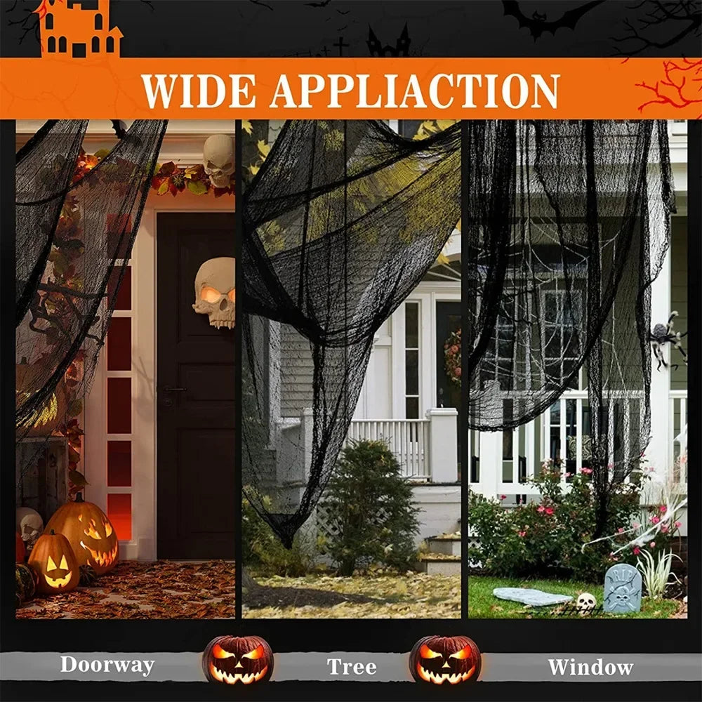 Halloween Horror Bloodstained Indoor Spooky Black Spider Web Gauze Haunted House Hallway Hanging Scary Gauze Decorations