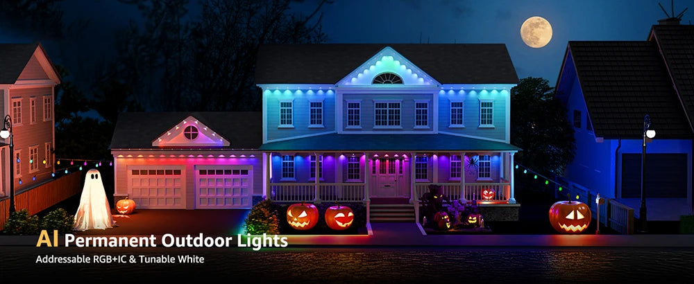 196FT/147FT/98FT/49FT Permanent Outdoor Lights RGB+IC Smart Christmas Lights String Waterproof for New Year Holiday Decorations