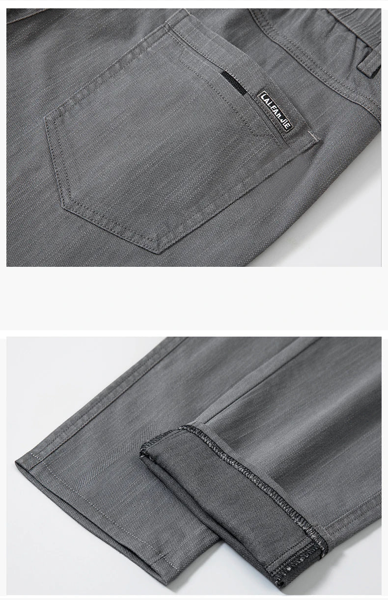 Spring Summer Classic Men's Casual Pants Stretch Slim Business Cotton Trousers Fashion Zippered Pocket Thin Men Pants Korean - You Offer