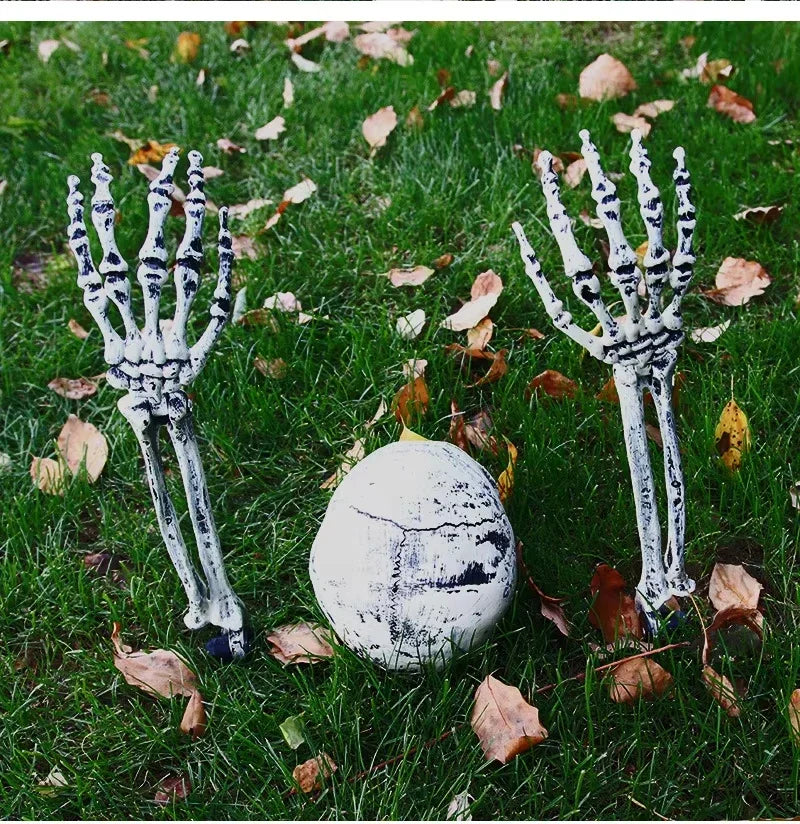 Halloween decor Skeleton Stakes Halloween Realistic Skull Skeleton Head Human Hand Arms for Halloween Party Home Garden Lawn