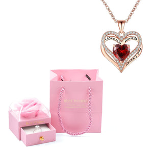 Heart Pendant Necklaces For Women With Rose Flower Gift Box Girlfriend Mother Family Birthday Fashion Romantic Surprise Gifts - You Offer