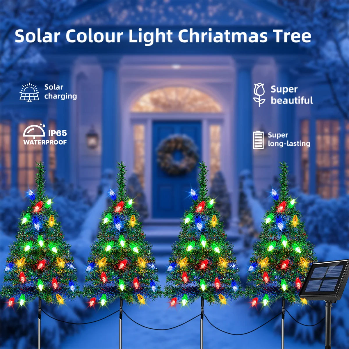 1to 4 Solar Christmas Tree Strawberry Lights - IP65 Waterproof. Essential Christmas decoration, perfect as a holiday gift.