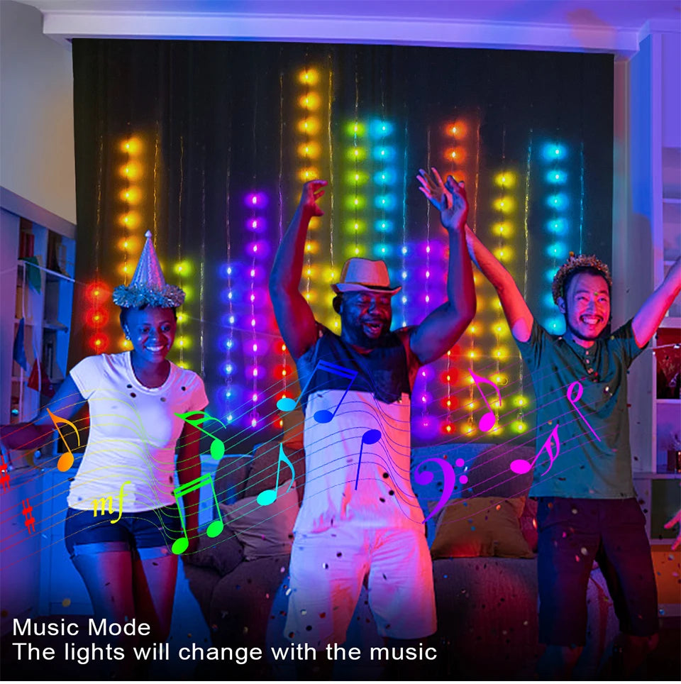 Smart Curtain USB RGB Christmas Fairy Lights 400LEDs Music Mode Programmable Bluetooth App Control LED String DIY Text Pattern