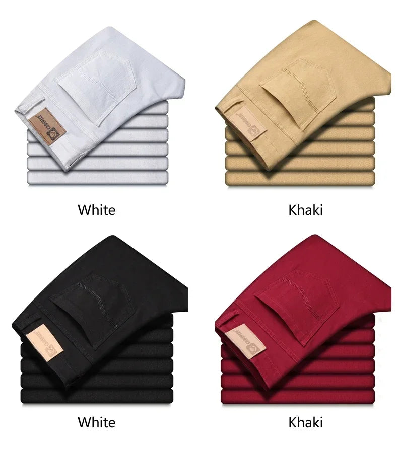 Men's Jeans Pure White Fashion Elastic Slim Youth Slimming Straight Leg Male Pants Business Casual Middle Age High End Trousers - You Offer