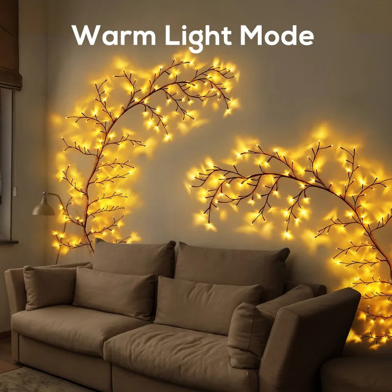 USB-Powered Willow Vine Fairy Lights - Bendable Tree Branches with 8 Modes Outdoor Party Decor for Valentine's Day Holidays