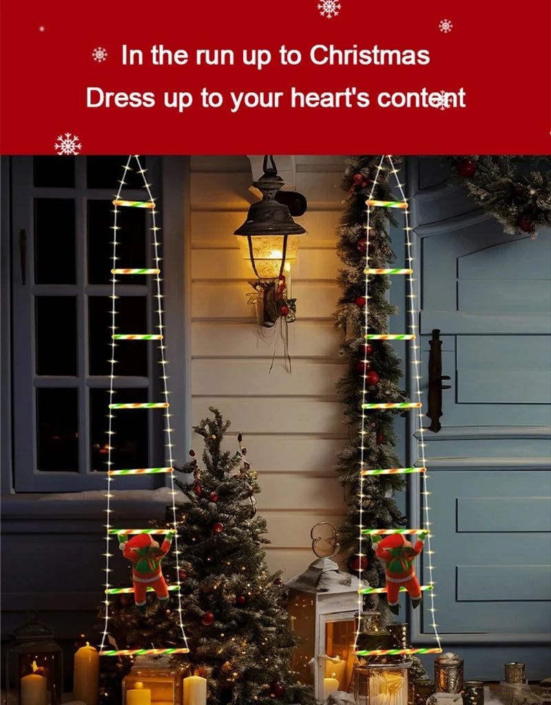 LED Christmas Decorations Fairy lamp Santa Claus Climbing Ladder Light USB Plug 8 Modes for Home Holiday Wall Window Xmas Decor
