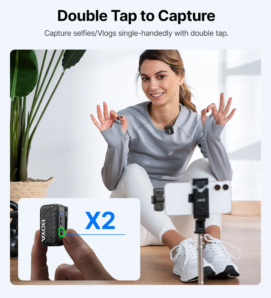 BOYA BOYAMIC 2 Professional Wireless Lavalier Lapel Microphone for iPhone USB-C Android Camera for Live Streaming Recording Vlog