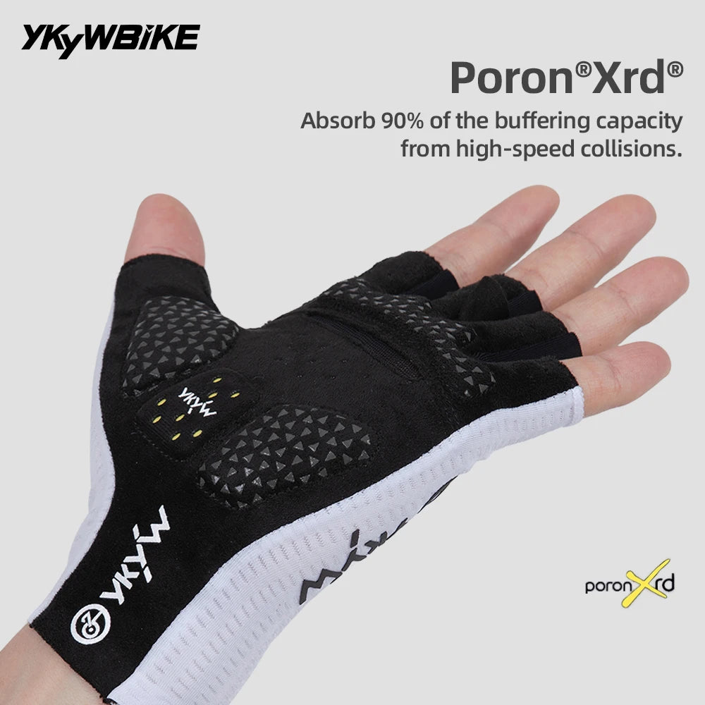 YKYWBIKE 2025 Cycling Sports Gloves PORON XRD Sponge Summer Road Bike Gloves Shock-Absorbing Bicycle MTB Half Finger Gloves
