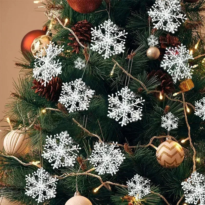 White Christmas Snowflakes Xmas Tree Hanging Pendant Artificial Plastic Glitter Snow Flake Home DIY New Year Wreath Decoration