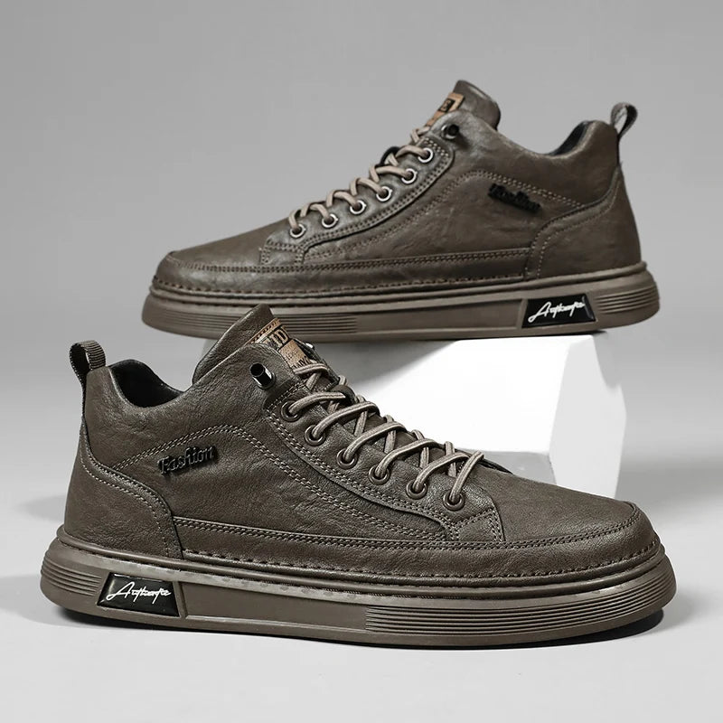 British Leather Men's Casual Shoes Breathable Trendy Handmade Shoes Platform Breathable Shoes Male Walking Shoes Men Black Shoes