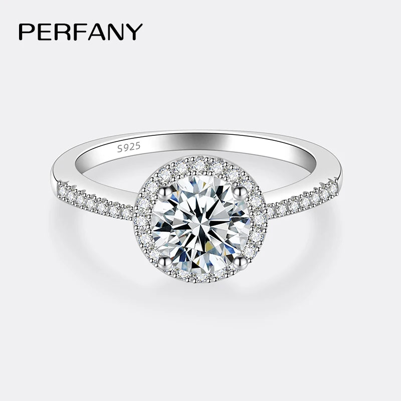 PERFANY Moissanite Ring For Women S925 Pure Silver Plated 18K White Gold Round Diamond Proposal Wedding High-end Jewelry - You Offer