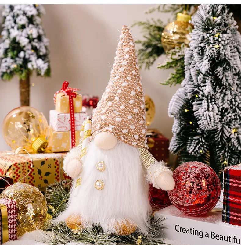 Christmas Decorations, Long Beard, Plush Hat, Light, Gift Holder, Walking Stick, Rudolph Doll, Window Display Item Navidad