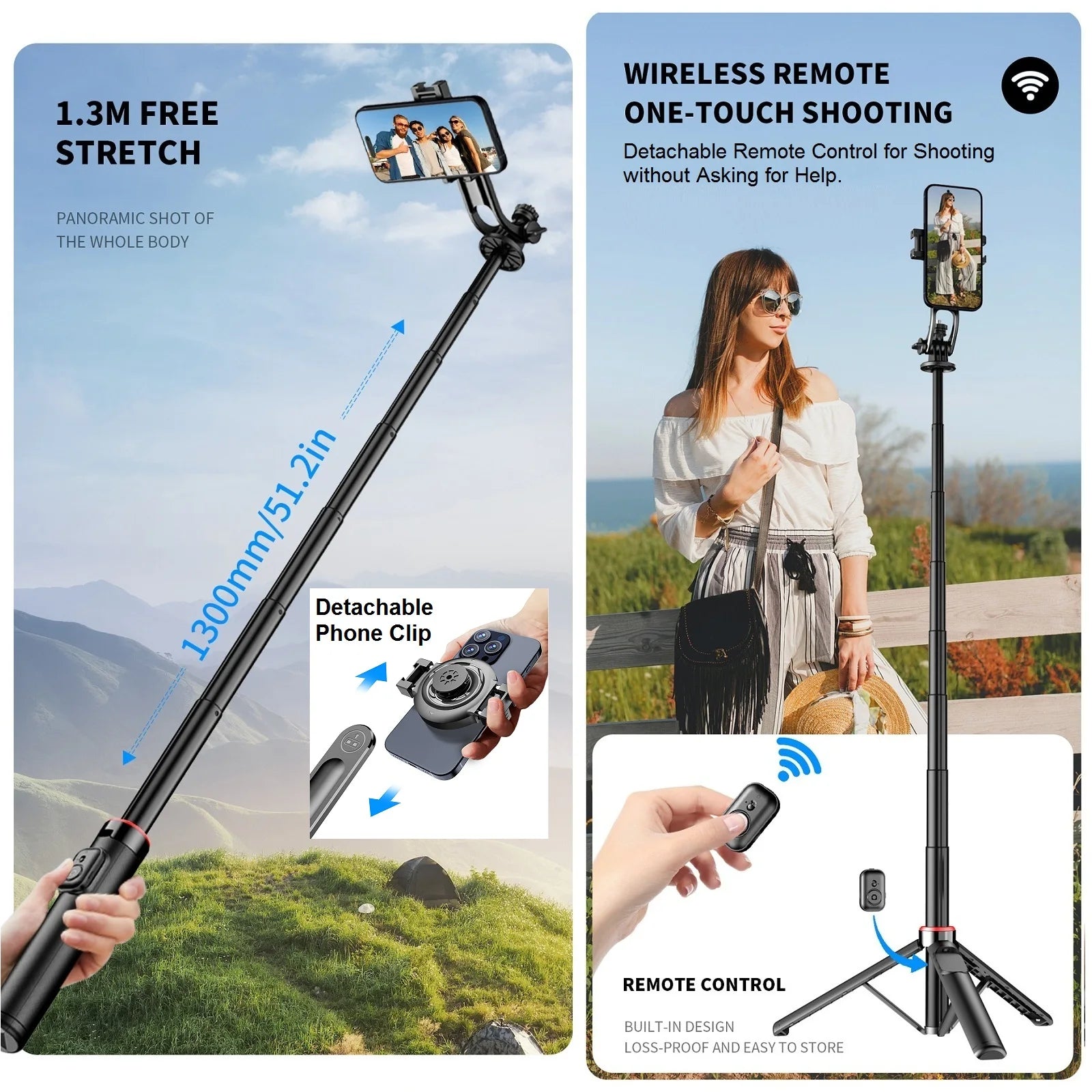 Magnetic Selfie Stick for iPhone Phone Camera 51" Extendable Magsafe Tripod Selfie Stick with Remote for Travel Vlog Videos