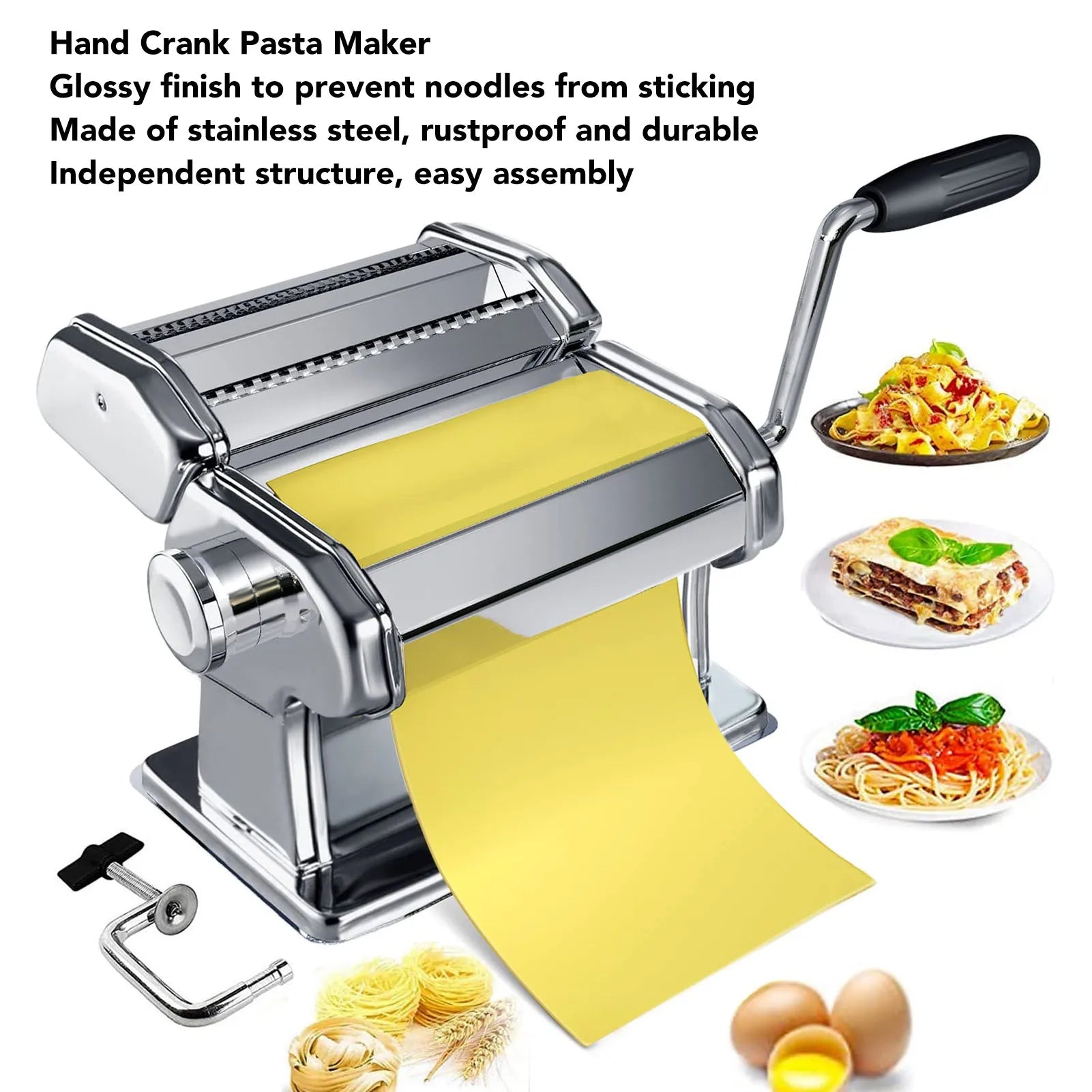 Hand Crank Noodle Machine Stainless Steel Dough Roller Pasta Maker 7 Thickness Settings 0.5β2.5mm Kitchen Accessories