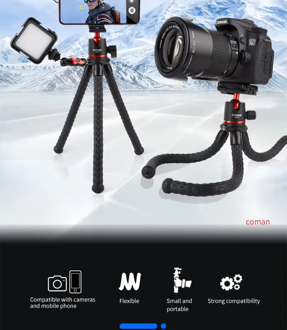 COMAN MT-35 Flexible Camera Tripod Hidden Phone Tripod Mount With Cold Shoe Smartphone DSLR Tripod For iPhone 15 Pro Max Samsung