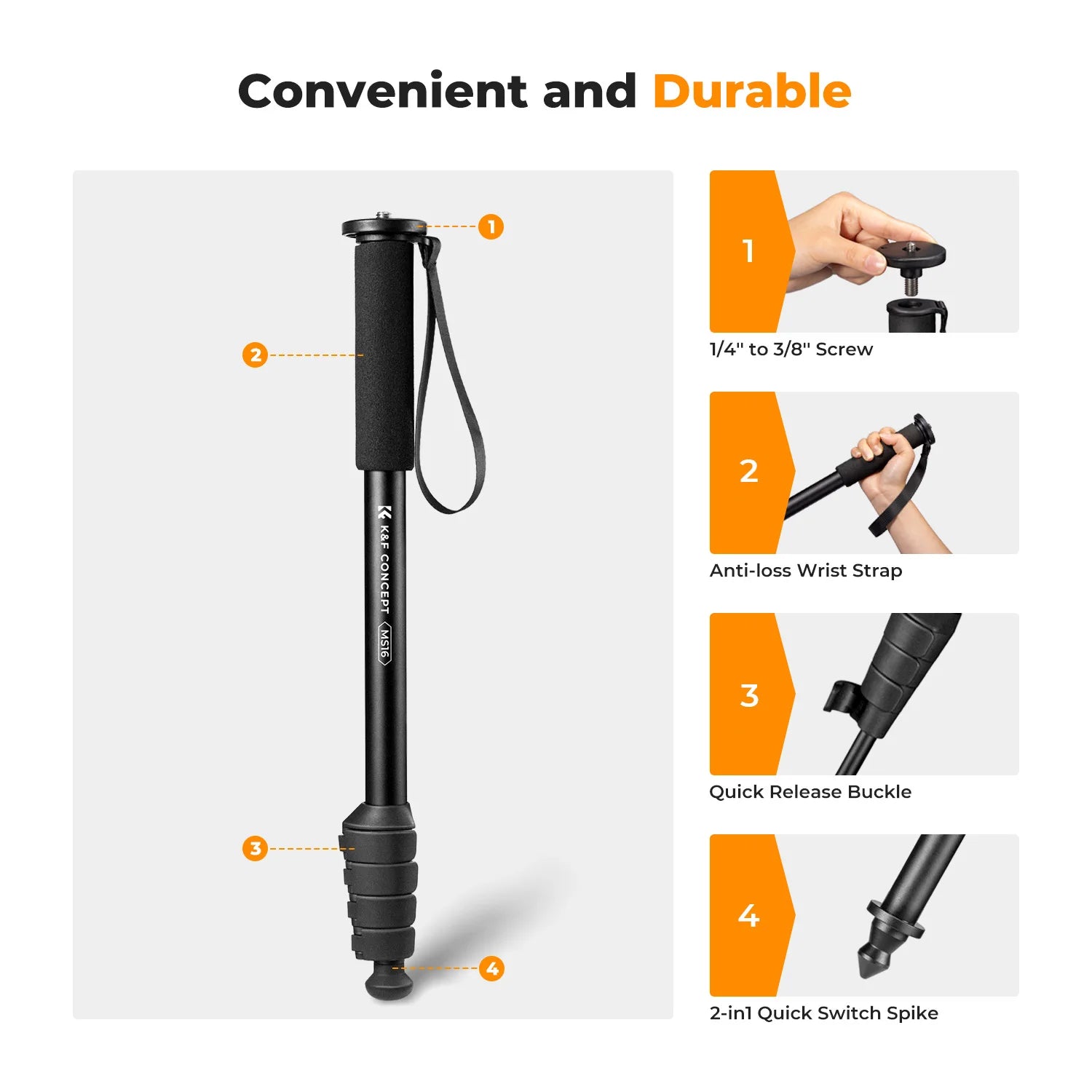 K&F Concept 63'' Camera Monopod 5-Section Height Aluminum Monopod Lightweight Portable Cameras Accessories For Nikon Canon Leica