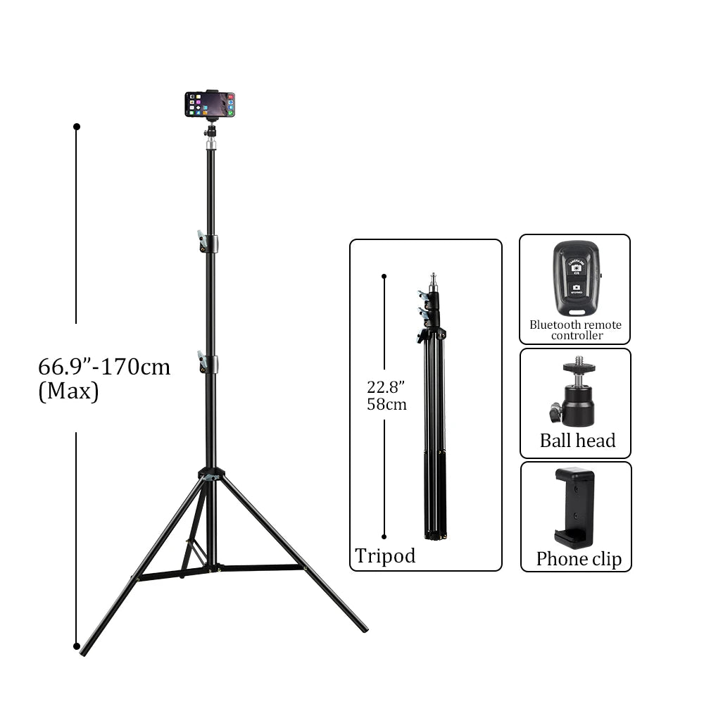 37/68/100/150/200CM Selfie Light Tripod 1/4 Screw Head Photography Portable Stand Trepied Smartphone For Mini Photo Studio