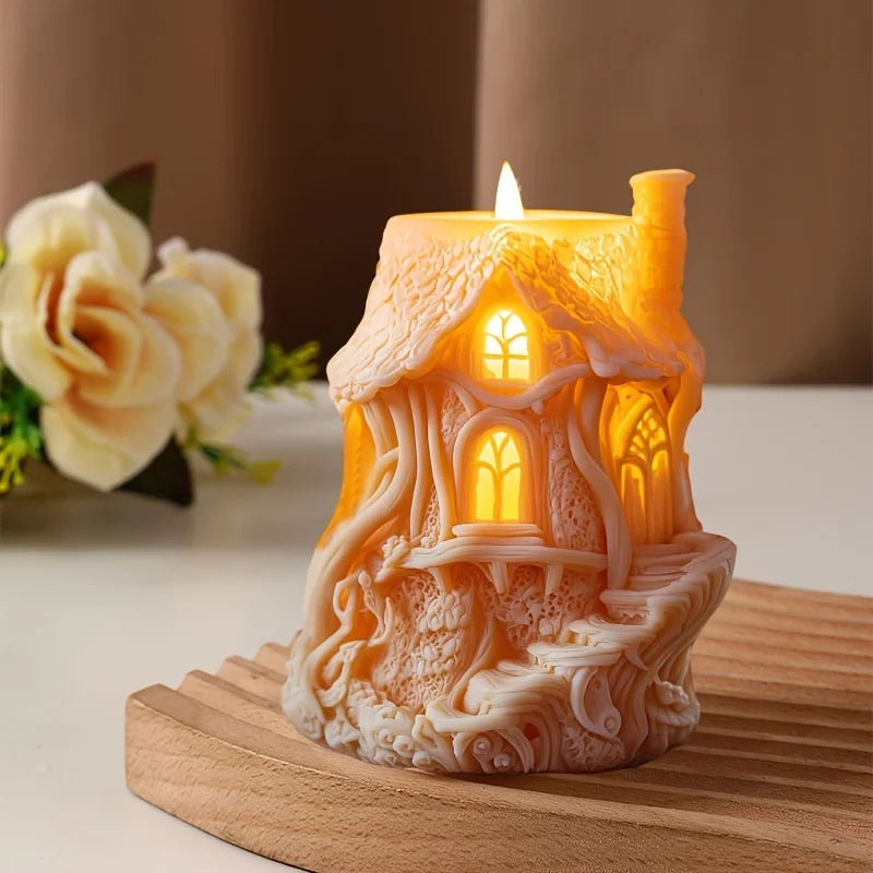 Magic House Relief Cylinder Candle Silicone Mold Halloween Gift Magic Elf Castle Cylinder Resin Mould Devil House Gypsum Molds