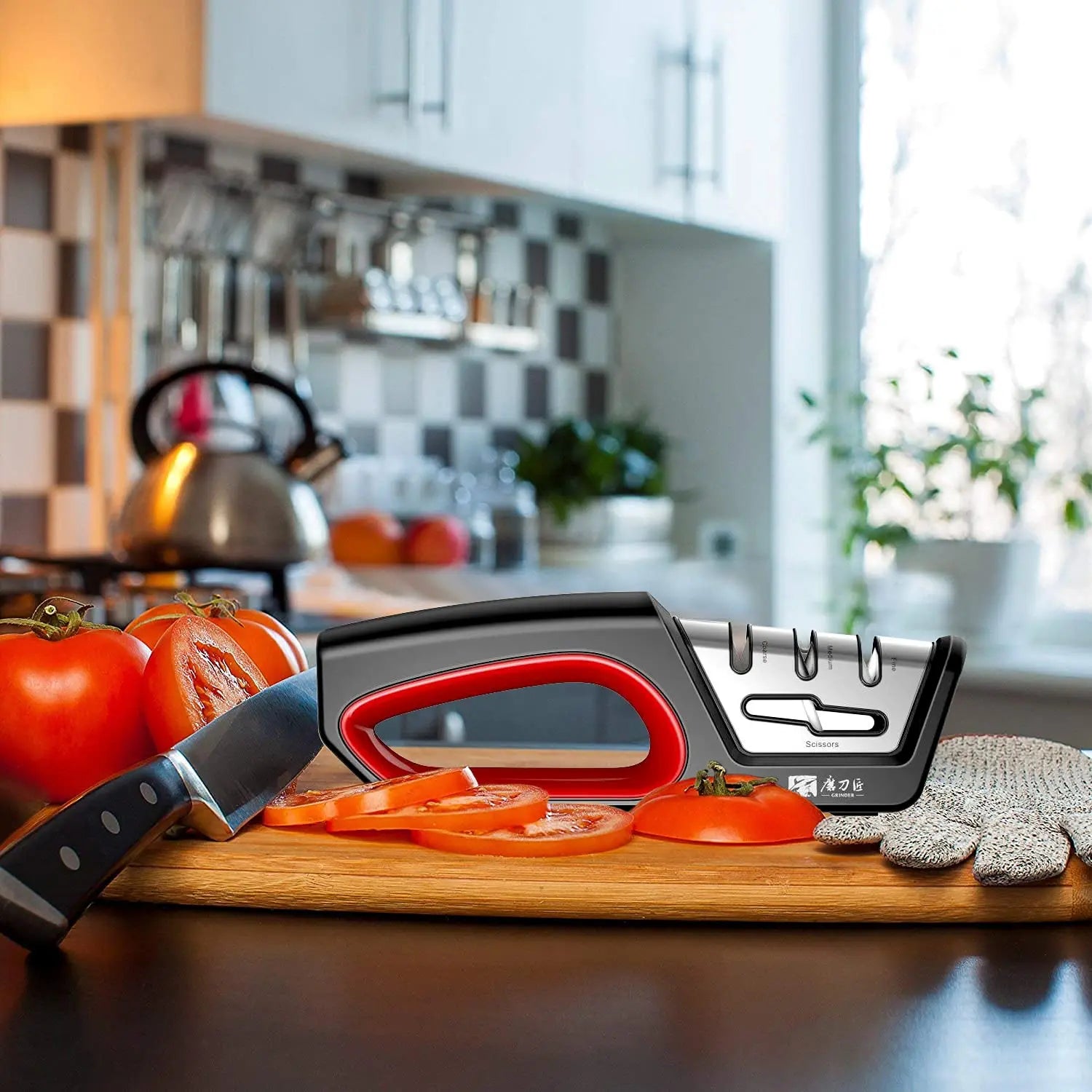 Four in one kitchen sharpener restores serrated blade knives and scissors, diamond tungsten steel ceramics - You Offer