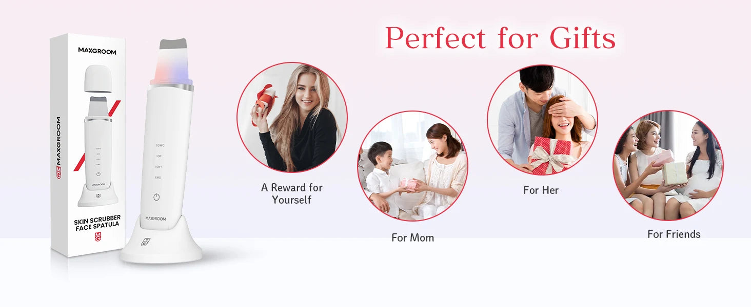 MAXGROOM Ultrasonic Skin Scrubber Peeling Blackhead Remover Deep Face Cleaning EMS Ion Ance Pore Cleaner Facial Shovel Cleaner