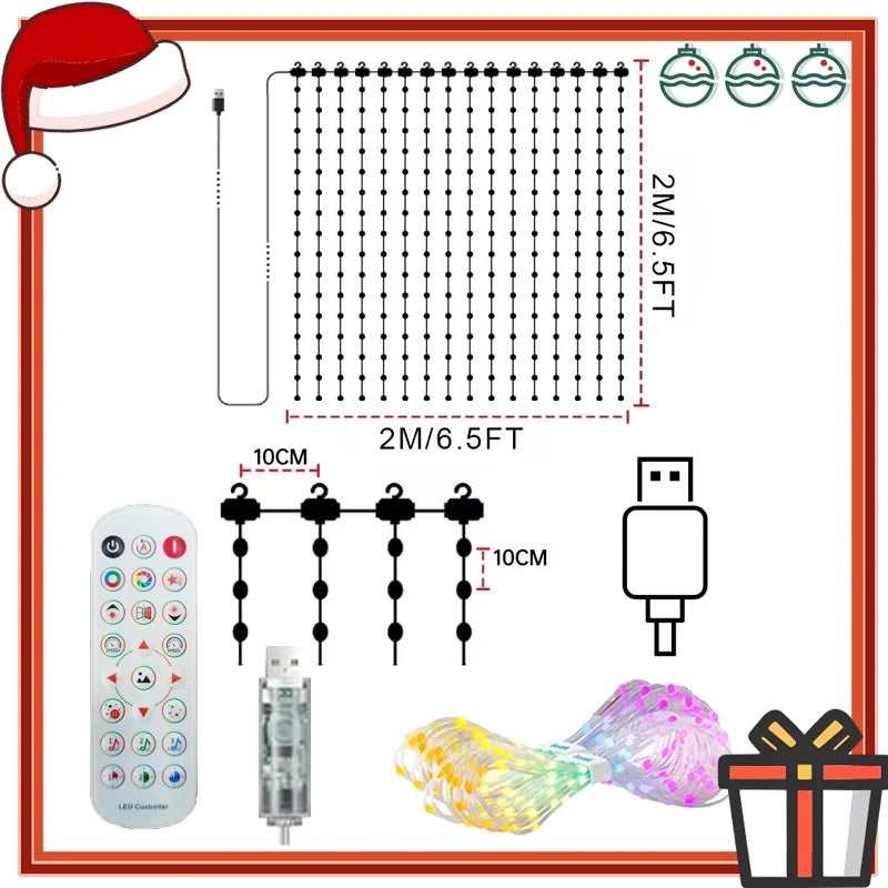 Smart Curtain Lights Window LED Fairy Lights APP Control DIY Pattern Music Sync Waterproof Outdoor Garden Wedding Holiday Decor