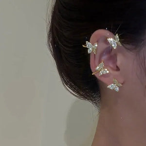 Silver Plated Metal Butterfly Ear Clips Without Piercing For Women Sparkling Zircon Ear Cuff Clip Earrings Wedding Jewelry - You Offer