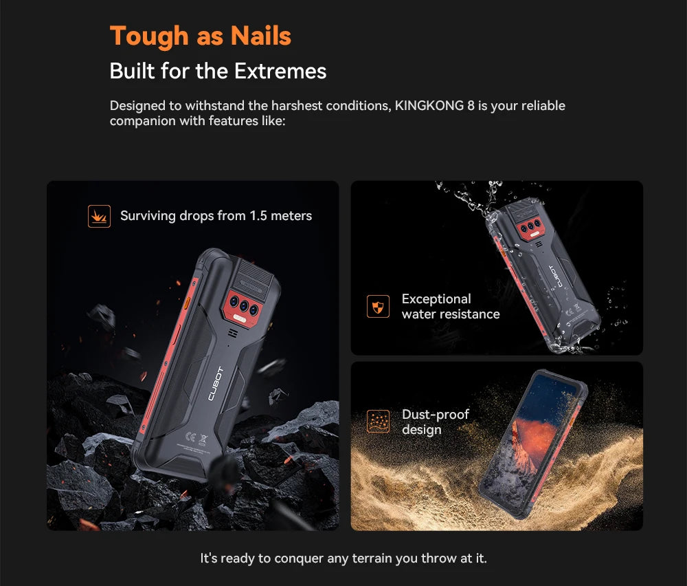 Cubot KingKong 8 Smartphone (6+6GB) RAM+256GB ROM 10600mAh Battery Dual LED Torch 48MP Rear Camera NFC Fingerprint Mobile Phone