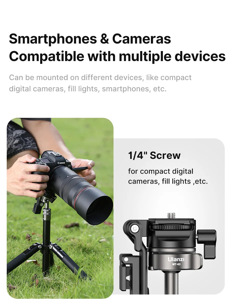 Ulanzi MT-63 26CM Portable Mini Tripod with 360° Panoramic Head Horizontal and Vertical Shooting for Smartphones Cameras