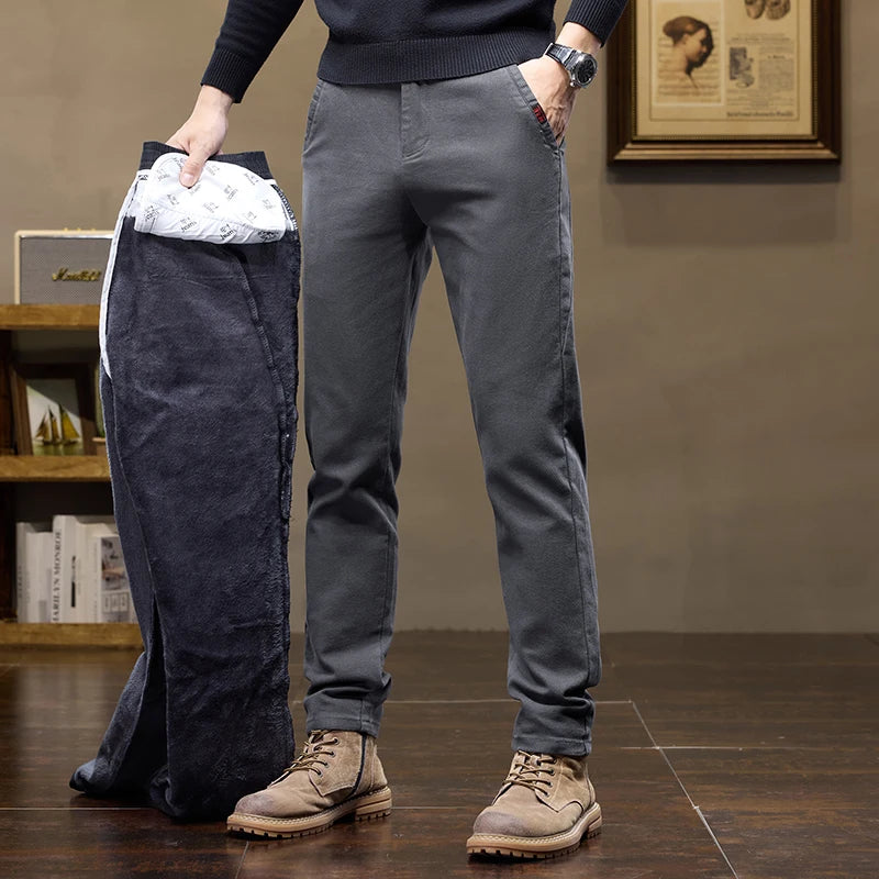 Warm Fleece Pants Winter Man Cowboy Man Thermal Fleece Lined Korean Fashion Slim Thicken Plush Wool Boot Cut Jeans Men