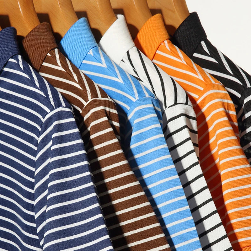 2026 Men's New Striped Cotton Business Casual Short Sleeved POLO Shirt Fashion Short Sleeved Comfortable and Breathable Top