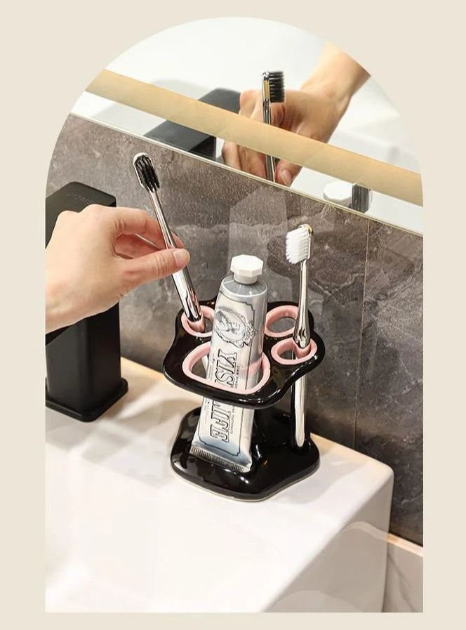 Cat Paw Shape Ceramic Toothbrush Holder Cute No Punching Toothbrush Holder Base Makeup Brush Storage Bathroom Accessories Tool