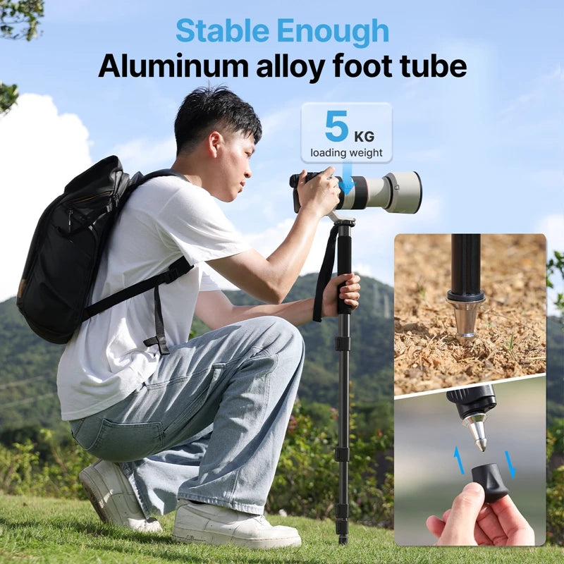 Ulanzi TB12 Monopod Extendable Camera Tripod Load 5kg 155cm/61”  Phone Selfie Stick 1/4" Mount for Sony Canon Nikon Camera DSLR