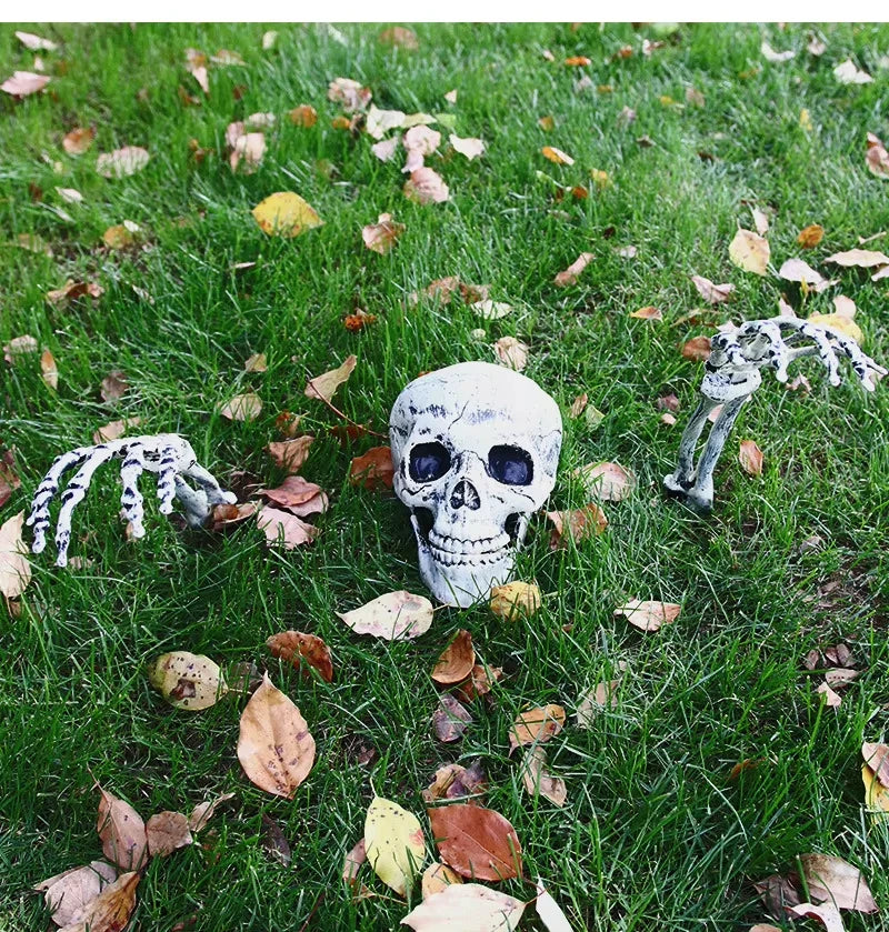 Halloween decor Skeleton Stakes Halloween Realistic Skull Skeleton Head Human Hand Arms for Halloween Party Home Garden Lawn