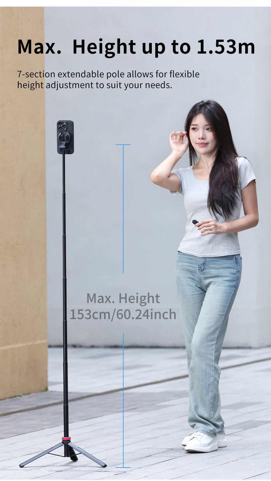 Ulanzi MT-84 1.53m Magnetic Tripod 360° Rotation Smartphone Extension Tripod for Selfie Live Streaming Vlog 10m Remote Control
