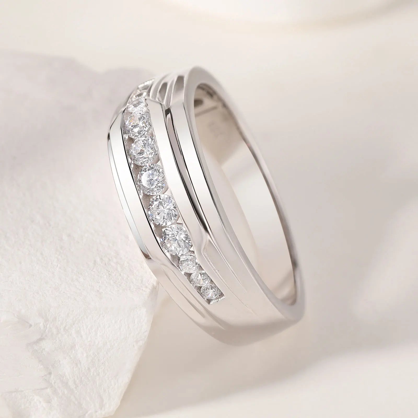 Newshe Full Moissanite Wedding Band for Men 925 Sterling Silver Engagement Rings Pave Round Eternity Promise Ring Size 7-13 - You Offer