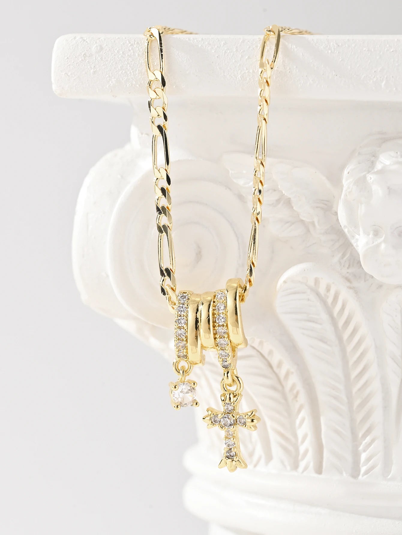 FanSibao Light Luxury Five Rings Zircon Cross Star Pendant Necklace, Women's Personality Simple and Elegant Special Jewelry Gift - You Offer