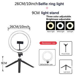 Youtube Shooting Vlog Selfie Circular Photo Ring Light Led Photographic Video Camera Lamp Studio Lighting Phone Holder
