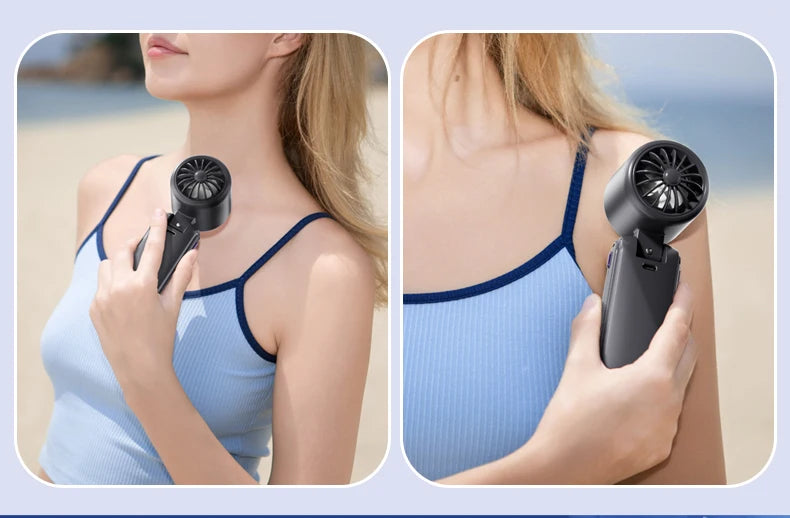 2025 New Ice Pack High-Speed Handheld Eletirc Fan 100 Speed Adjustable Folding Mini Fan Portable Outdoor Hanging Neck Small Fan